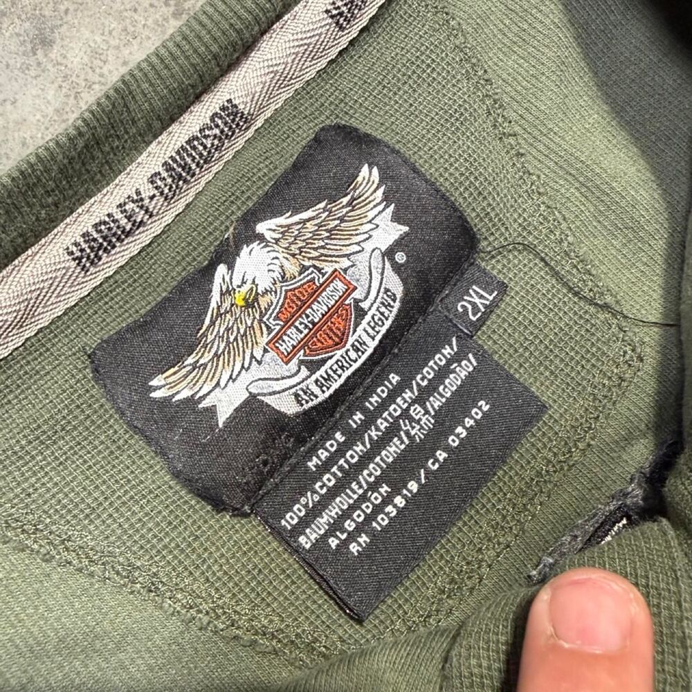 Harley-davidson Men's Green and Khaki Shirt - Picture 2 of 5